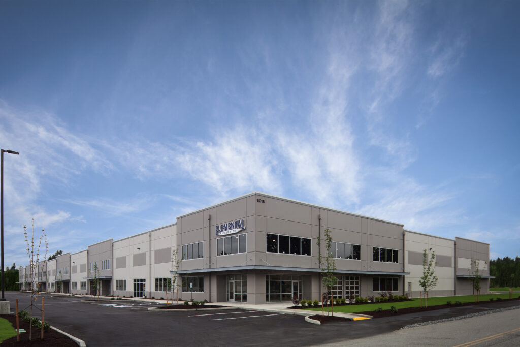 2000s commercial building with blue sky